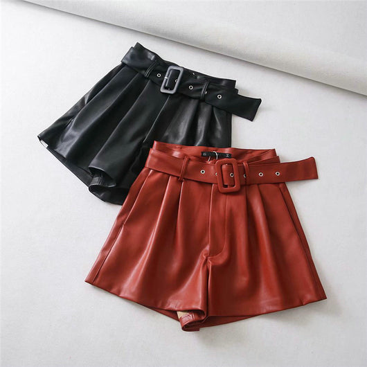 Bermudas y Pantalones de Cuero Sintético Cintura Alta Estilo Europeo - Image 11