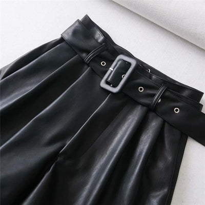 Bermudas y Pantalones de Cuero Sintético Cintura Alta Estilo Europeo - Image 7