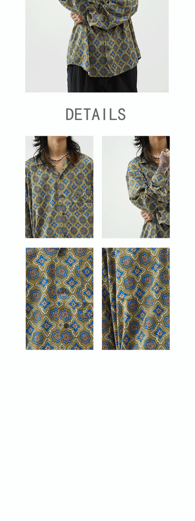 Camisa Manga Larga Cuello Cubano Verde Oscuro Estampado Completo - Image 7