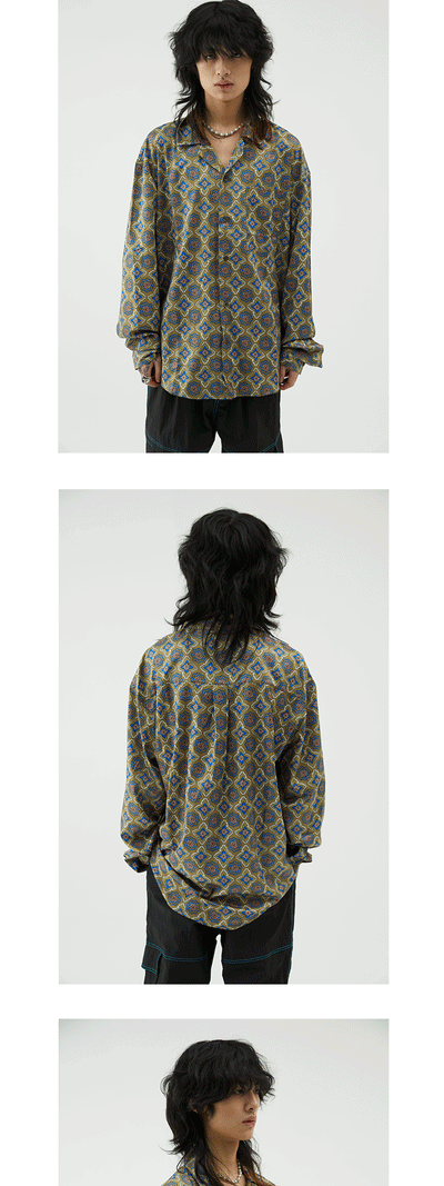 Camisa Manga Larga Cuello Cubano Verde Oscuro Estampado Completo - Image 8