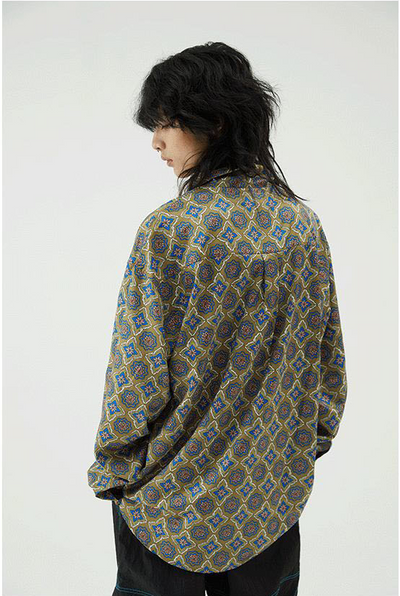 Camisa Manga Larga Cuello Cubano Verde Oscuro Estampado Completo - Image 5