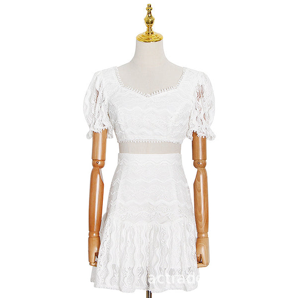 Conjunto Elegante de Falda y Top de Encaje para Mujer Madura - Diseño Exclusivo Verano