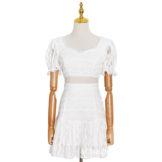 Conjunto Elegante de Falda y Top de Encaje para Mujer Madura - Diseño Exclusivo Verano