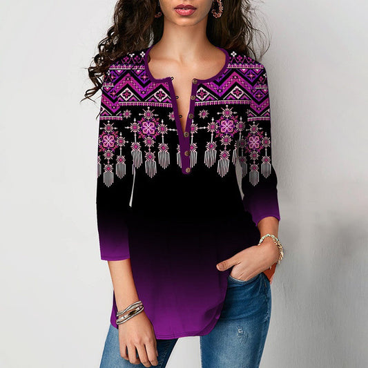 Playera Mujer Cuello V Manga Tres Cuartos con Estampado - Image 2
