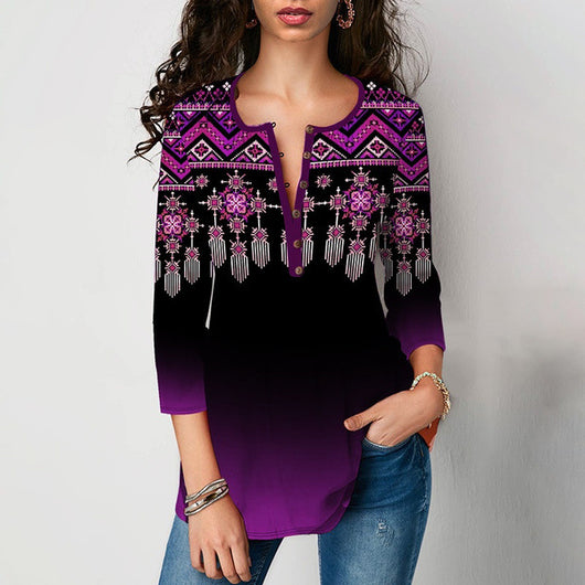 Playera Mujer Cuello V Manga Tres Cuartos con Estampado - Image 2