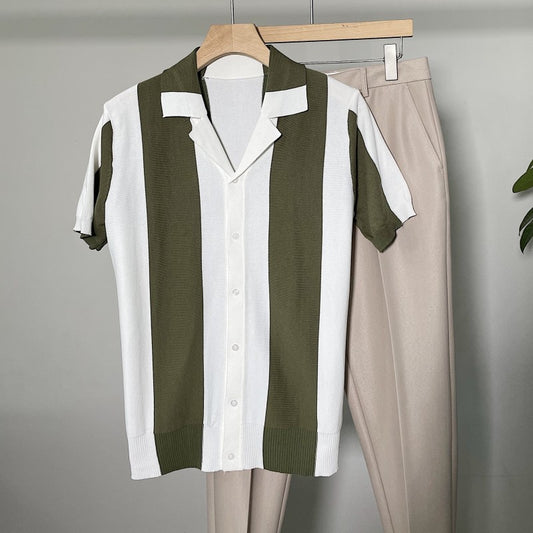 Camiseta Polo Rayas Británicas Estilo Coreano Manga Corta Verano Hombre - Image 2