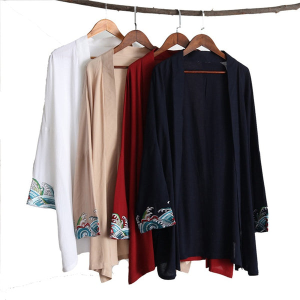 Cardigan de Algodón con Textura Fruncida y Bordado