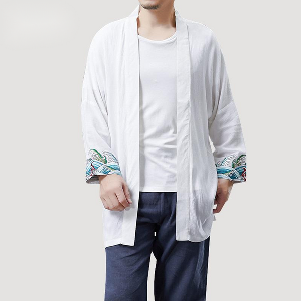 Cardigan de Algodón con Textura Fruncida y Bordado