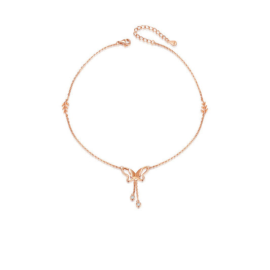 Pulsera Tobillera de Plata Esterlina con Mariposa - Diseño Fashion Que No Se Decolora