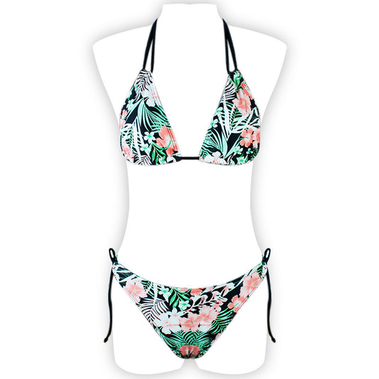 Bikini Sexy Estampado con Espalda Abierta y Abertura Lateral