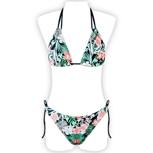 Bikini Sexy Estampado con Espalda Abierta y Abertura Lateral