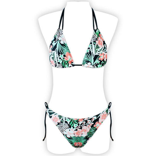 Bikini Sexy Estampado con Espalda Abierta y Abertura Lateral