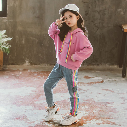 Conjunto Deportivo Niña Otoño Coreano - Sudadera con Capucha y Pantalón dos Piezas - Image 8