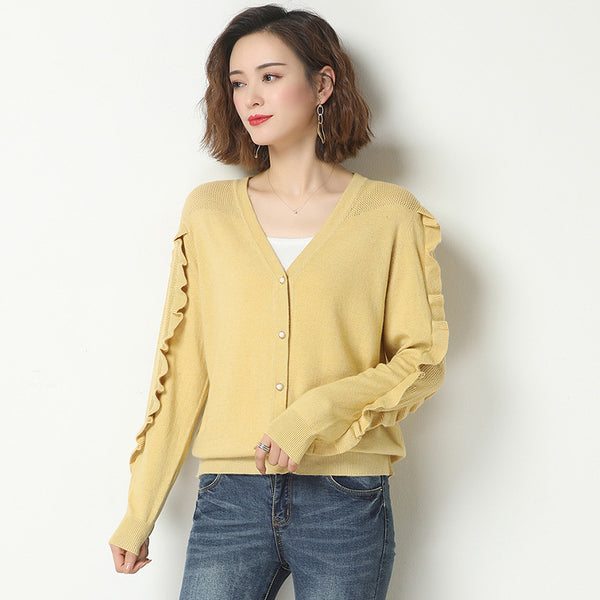 Cardigan Suelto de Punto para Mujer - Suéter Ligero Cuello V Casual