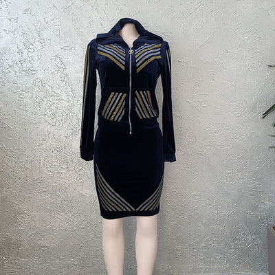 Conjunto de Falda y Chaqueta con Capucha de Terciopelo Dorado Africano - Image 13