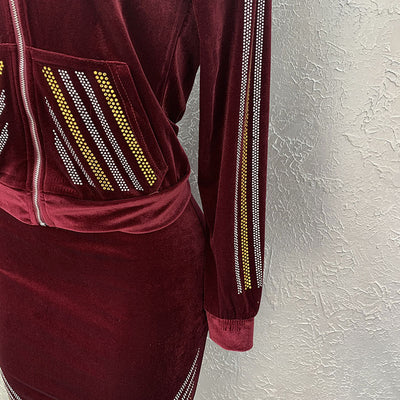 Conjunto de Falda y Chaqueta con Capucha de Terciopelo Dorado Africano - Image 19