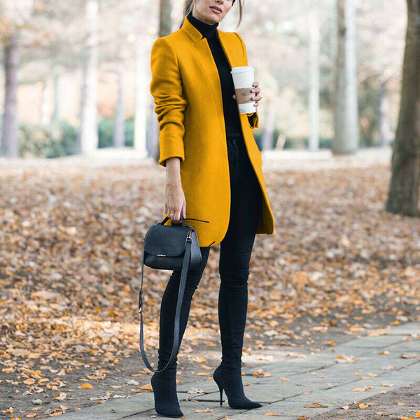 Blazer de Lana Cuello Alto Moda Europea Otoño Invierno