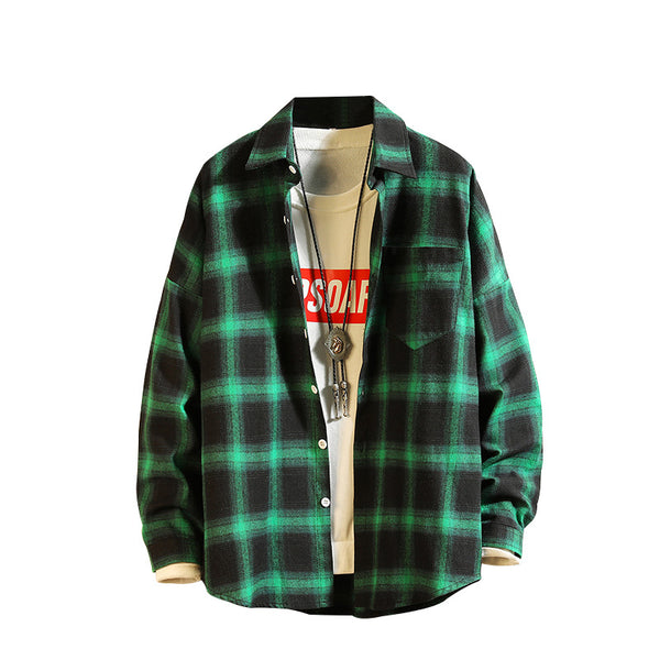 Camisa Retro Japonesa a Cuadros y Rayas para Hombre