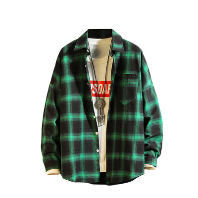 Camisa Retro Japonesa a Cuadros y Rayas para Hombre