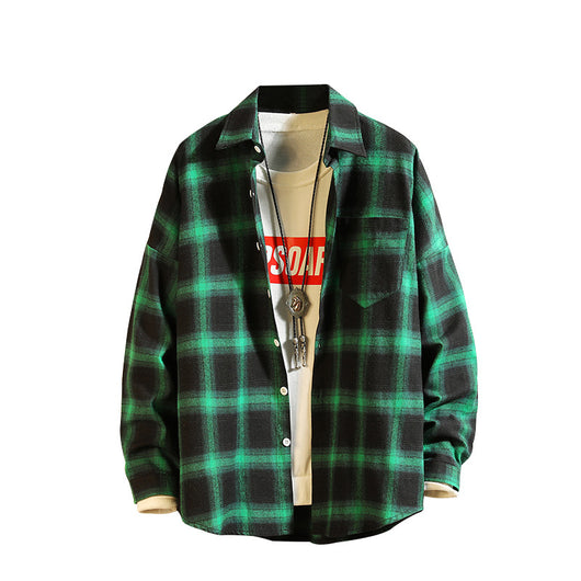 Camisa Retro Japonesa a Cuadros y Rayas para Hombre