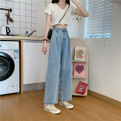 Jeans de Cintura Alta con Encaje Estilo Coreano para Mujer - Pantalones Rectos Oversize - Image 6