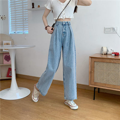 Jeans de Cintura Alta con Encaje Estilo Coreano para Mujer - Pantalones Rectos Oversize - Image 9