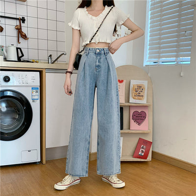 Jeans de Cintura Alta con Encaje Estilo Coreano para Mujer - Pantalones Rectos Oversize - Image 10