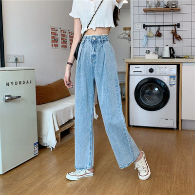 Jeans de Cintura Alta con Encaje Estilo Coreano para Mujer - Pantalones Rectos Oversize - Image 11