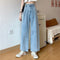 Women's High Waist Lace Korean Style Jeans - Oversized Straight Pants