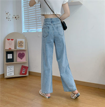 Jeans de Cintura Alta con Encaje Estilo Coreano para Mujer - Pantalones Rectos Oversize - Image 5