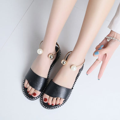 Sandalias Cómodas con Hebilla Perla de Suela Plana - Estilo Coreano Casual para Mujer - Image 8