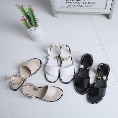 Sandalias Cómodas con Hebilla Perla de Suela Plana - Estilo Coreano Casual para Mujer - Image 4