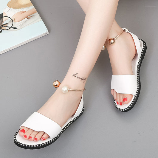 Sandalias Cómodas con Hebilla Perla de Suela Plana - Estilo Coreano Casual para Mujer - Image 3