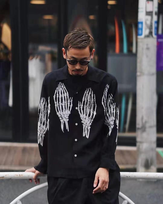 Camisa Casual Ghost Estampada Manga Larga Cuello Puntiagudo Estilo Ins - Image 7