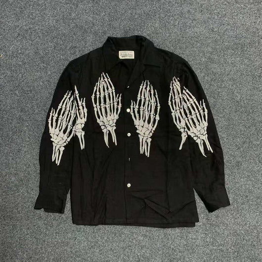 Camisa Casual Ghost Estampada Manga Larga Cuello Puntiagudo Estilo Ins