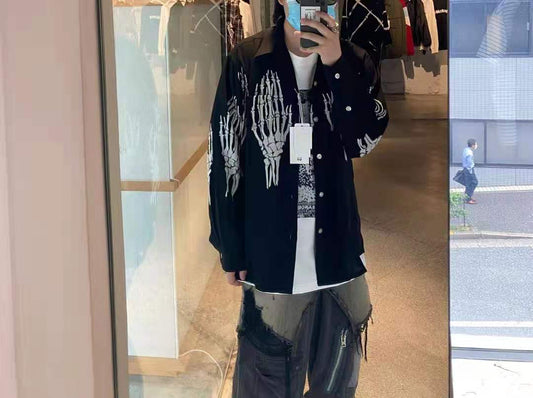 Camisa Casual Ghost Estampada Manga Larga Cuello Puntiagudo Estilo Ins - Image 2