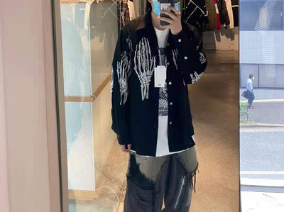 Camisa Casual Ghost Estampada Manga Larga Cuello Puntiagudo Estilo Ins - Image 2