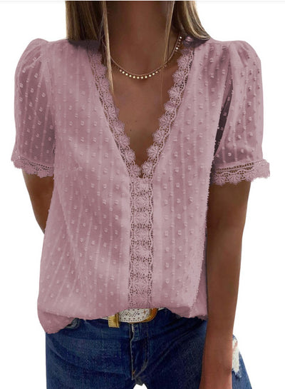 Camiseta Casual Mujer con Encaje Jacquard Manga Corta - Image 6