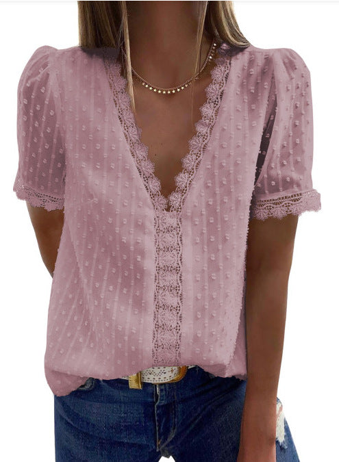 Camiseta Casual Mujer con Encaje Jacquard Manga Corta - Image 6