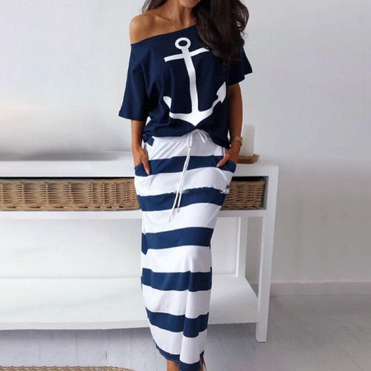 Conjunto Infantil Náutico: Playera y Falda con Estampa de Ancla - Image 2