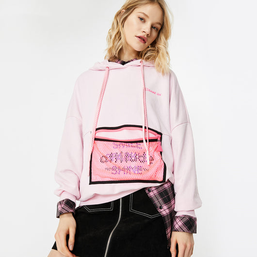 Sudadera Suelta con Capucha y Diseño de Malla ONLY Ole - Estilo Letter para Mujer