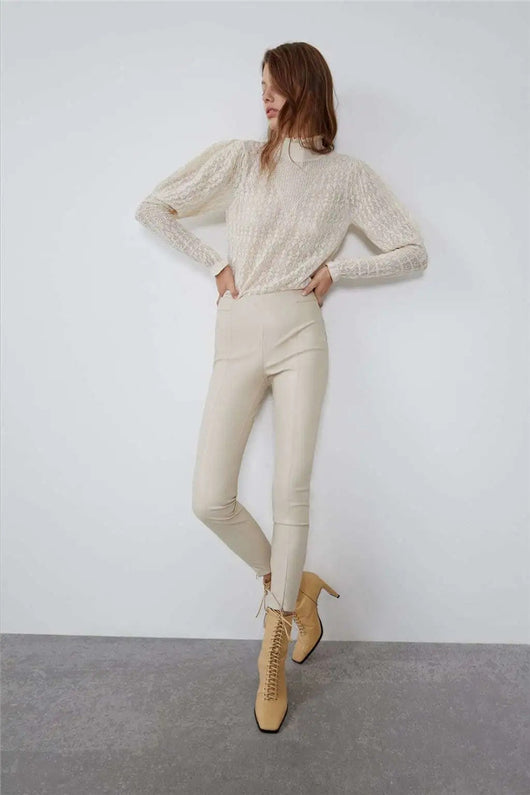 Pantalones de Cuero Ajustados para Otoño e Invierno - Image 12