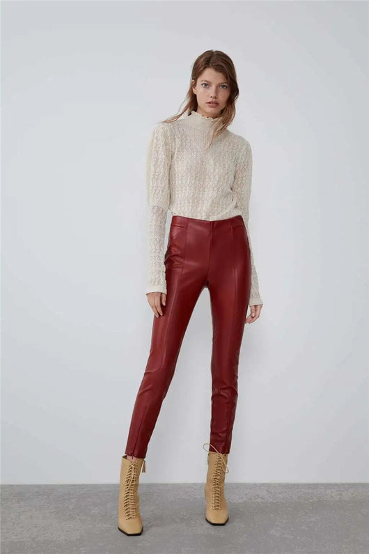 Pantalones de Cuero Ajustados para Otoño e Invierno - Image 16