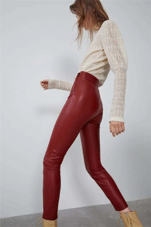 Pantalones de Cuero Ajustados para Otoño e Invierno - Image 17