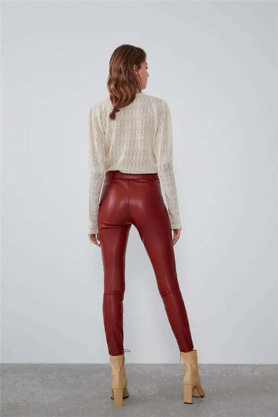 Pantalones de Cuero Ajustados para Otoño e Invierno - Image 18