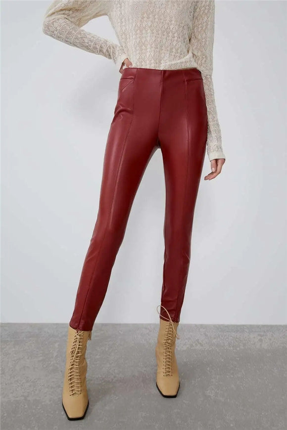 Pantalones de Cuero Ajustados para Otoño e Invierno