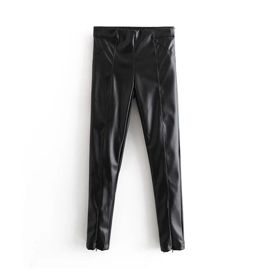 Pantalones de Cuero Ajustados para Otoño e Invierno