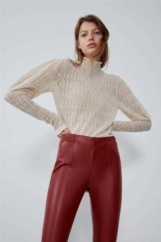 Pantalones de Cuero Ajustados para Otoño e Invierno - Image 3