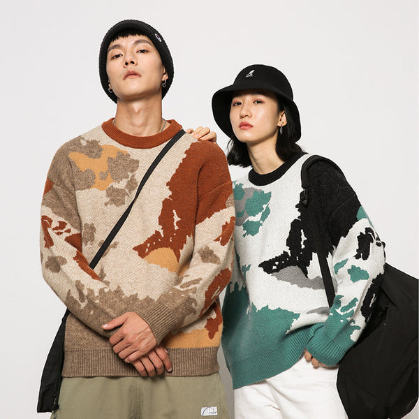 Abrigo Suelto Unisex Estilo Camuflaje Retro Japonés - Suéter para Parejas Otoño