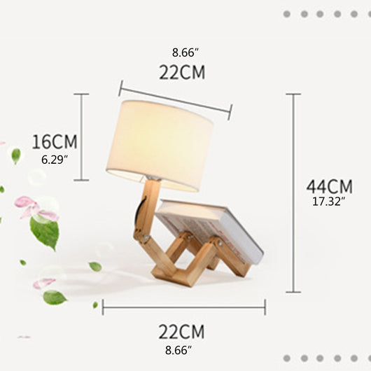 Lámpara de Mesa de Madera con Pantalla de Tela para Lectura - Image 6